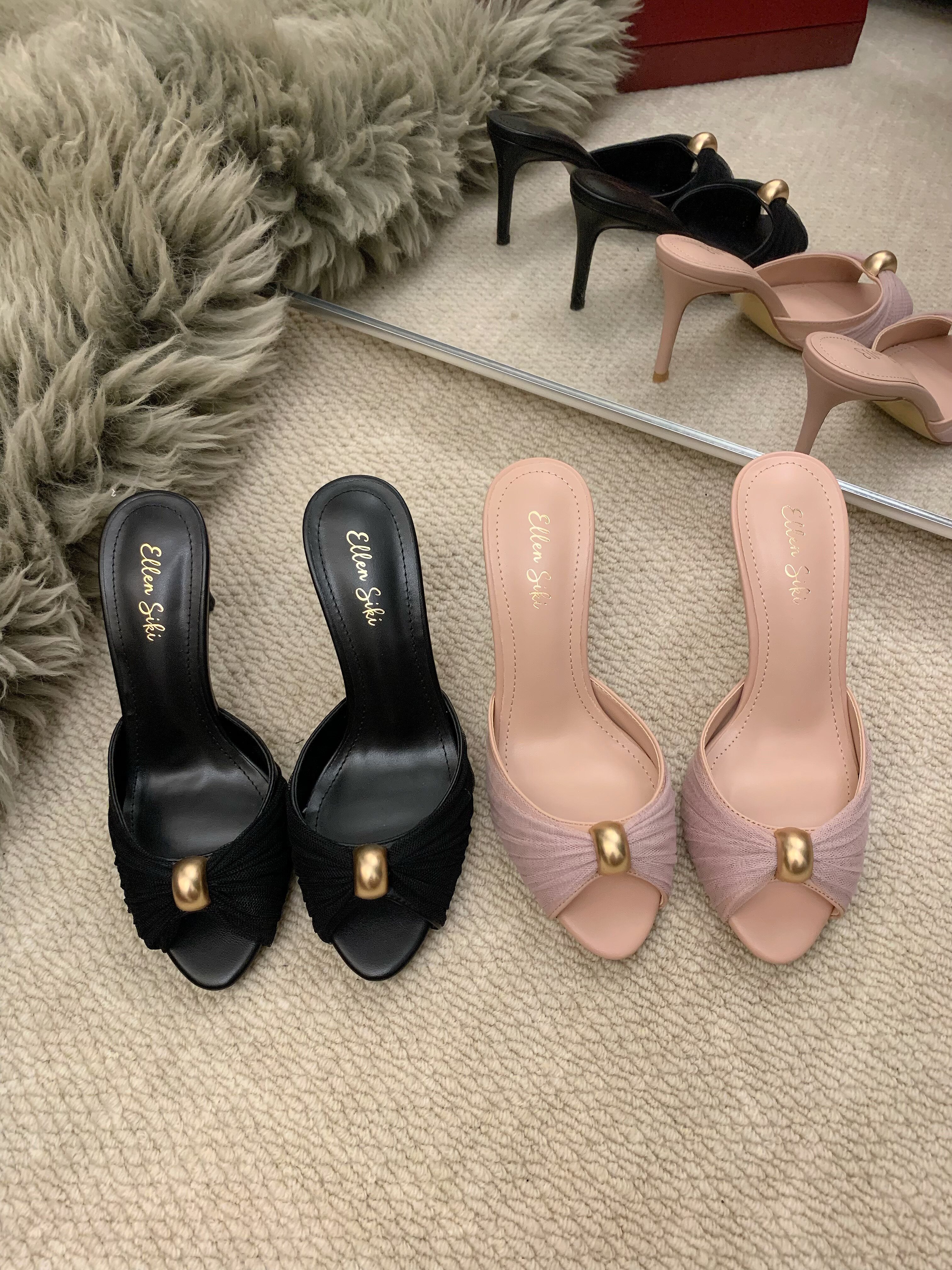 2026 Summer New Metal Buckle Retro Fish Mouth Mesh High Heels Stiletto Sandals One-Strap Open-Toe Slippers for Women