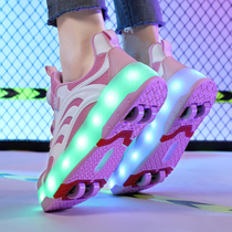 New childrens heelys four-wheel adult pulley shoelace lamp US rechargeable deformation shoes male and female student wheel shoes