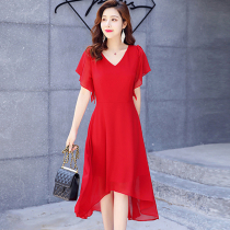 Toast Dress Bride Elegant Summer Wedding Engagement Clothes Female Return Casual Dress Temperament Red Chiffon Dress