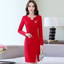 Red dress wedding bride casual clothes autumn engagement dress toast usually wear wedding clothes