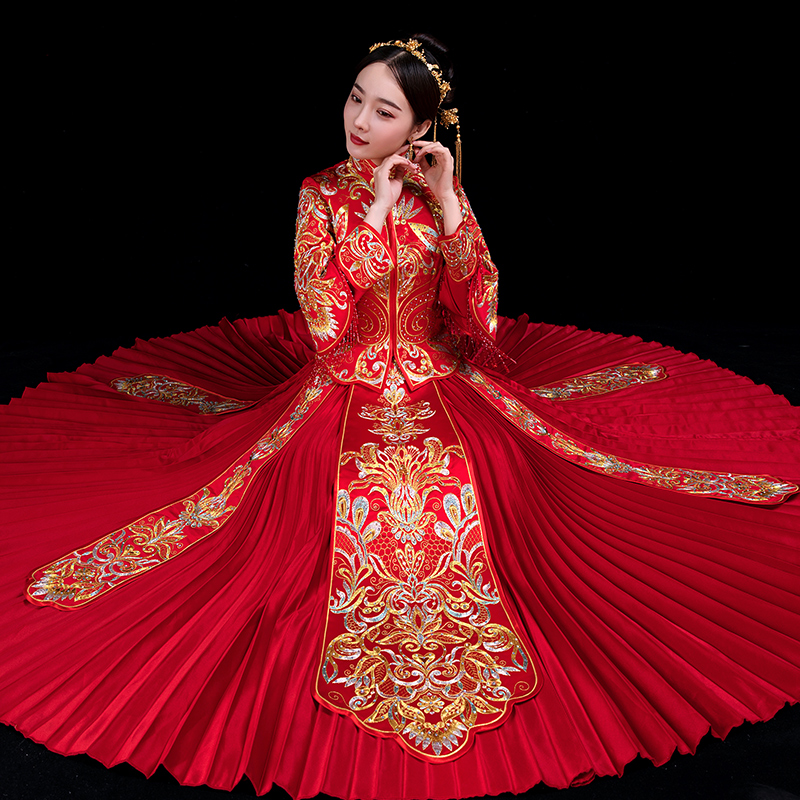 Xiuhe clothing 2021 new wedding dress Chinese wedding dress ancient costume Bride wedding dress show kimono cabinet dress