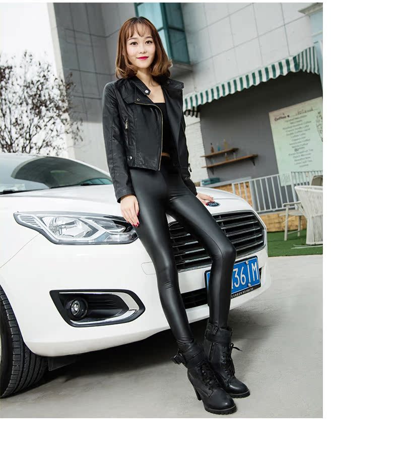 Quần da Langsha nữ 2018 mới xuân cao eo cao mùa thu và quần legging mùa đông cộng với nhung bó sát da PU quần da dày quần legging nữ đẹp