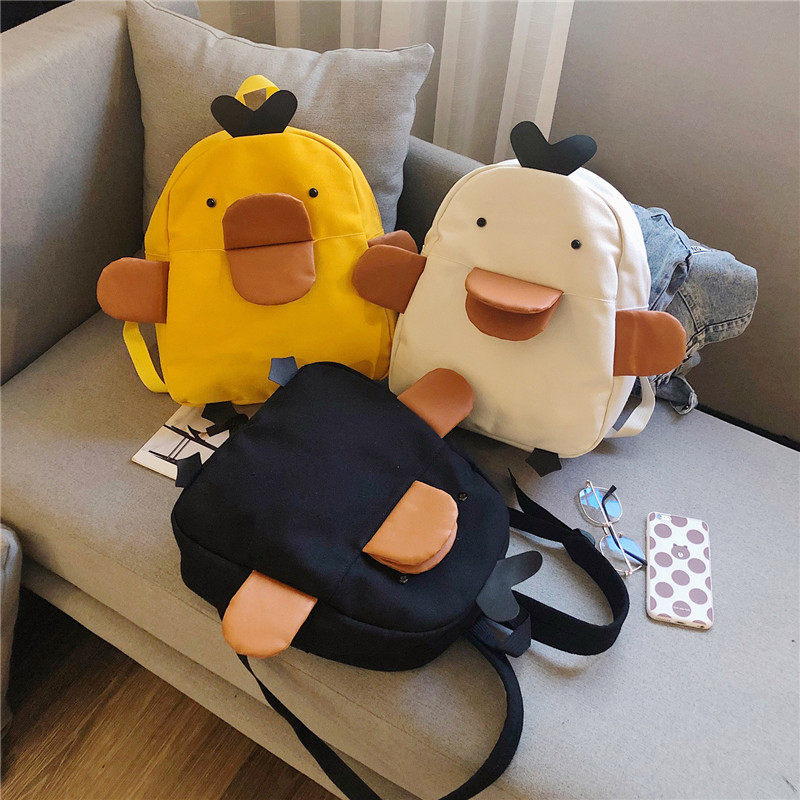 ins Student Bag Lady 2019 New Fashion Small Backpack Han Edition Cartoon Duck Canvas Bag Bag