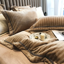 European style simple style double-sided milk velvet four-piece Nordic solid color winter warm quilt cover Pettit living bedding