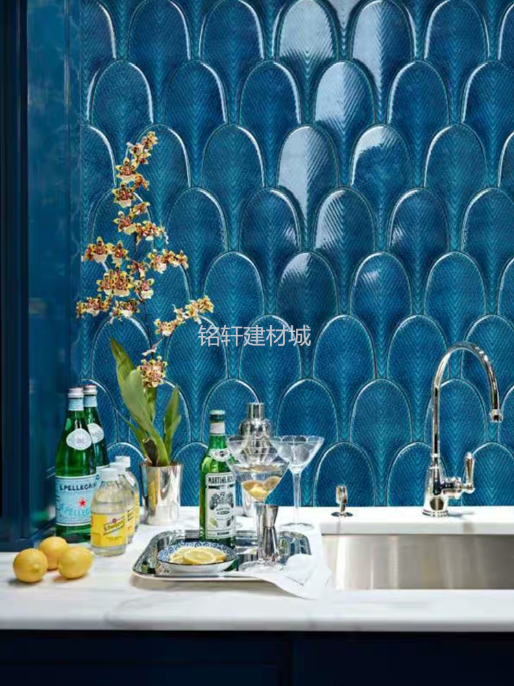 Nordic net red banana leaf shaped peacock feather brick kitchen bathroom tile mosaic porch background wall brick