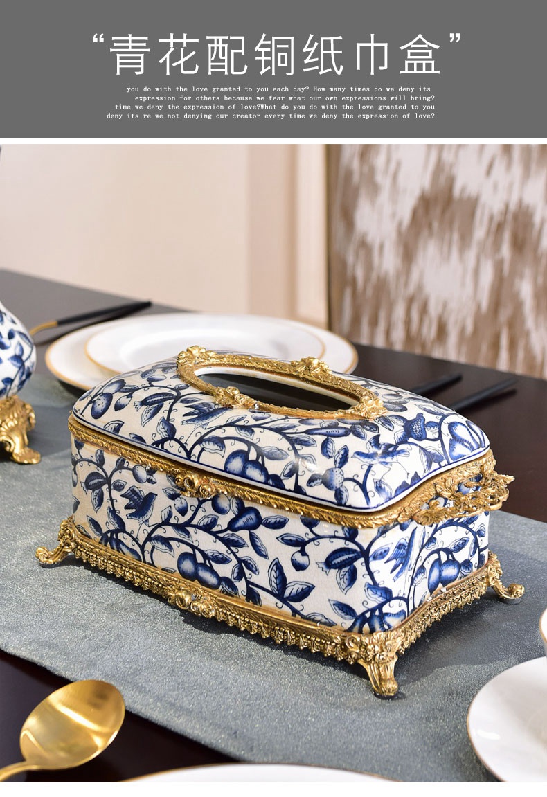 New Chinese style restoring ancient ways ceramic tissue box European - style key-2 luxury living room smoke box home household decorative paper box of furnishing articles