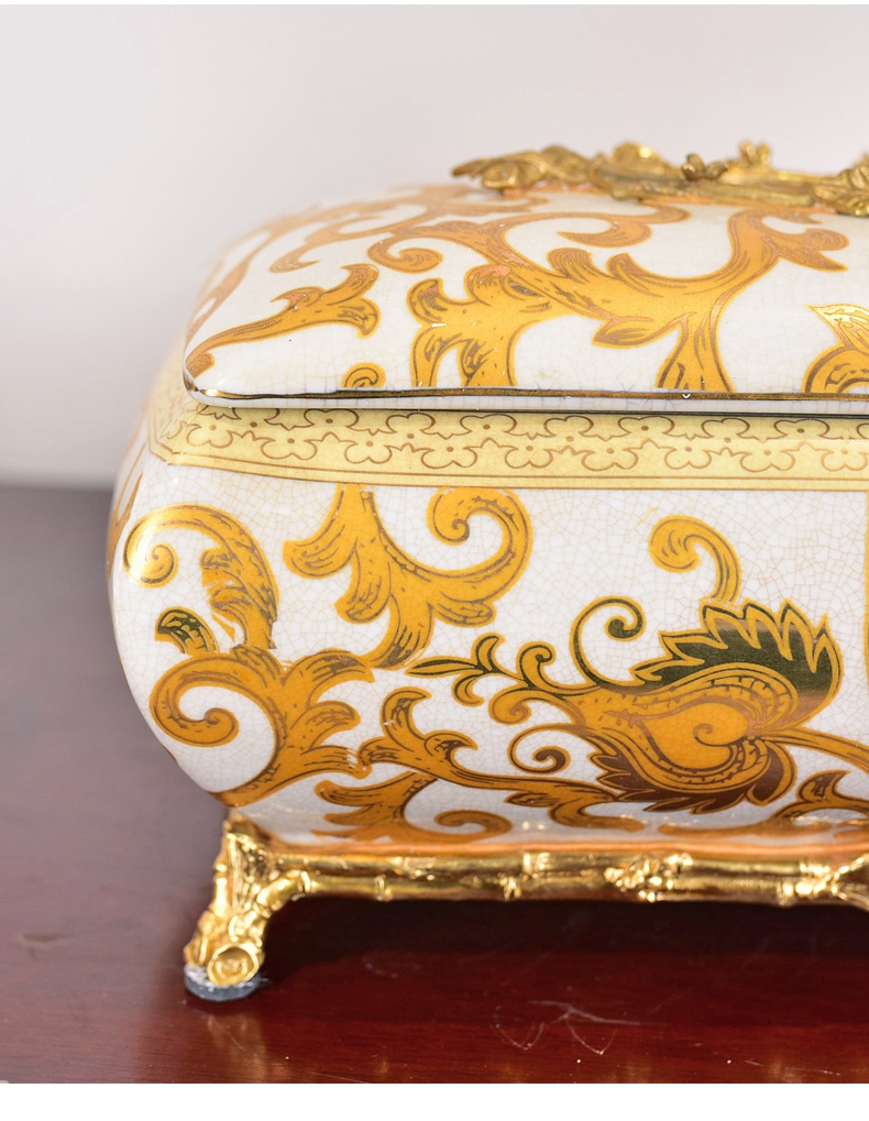 American European - style key-2 luxury ceramic metal tissue boxes sitting room, dining - room smoke box household light tea table to receive key-2 luxury decoration