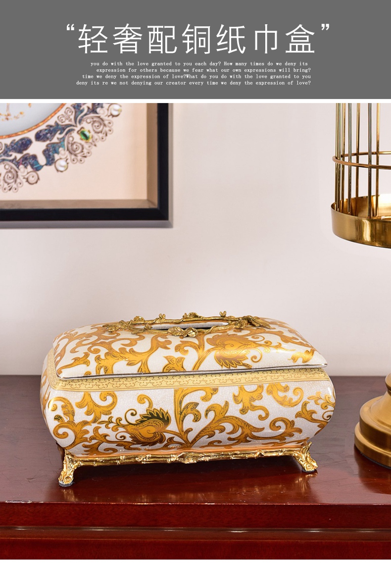 American European - style key-2 luxury ceramic metal tissue boxes sitting room, dining - room smoke box household light tea table to receive key-2 luxury decoration