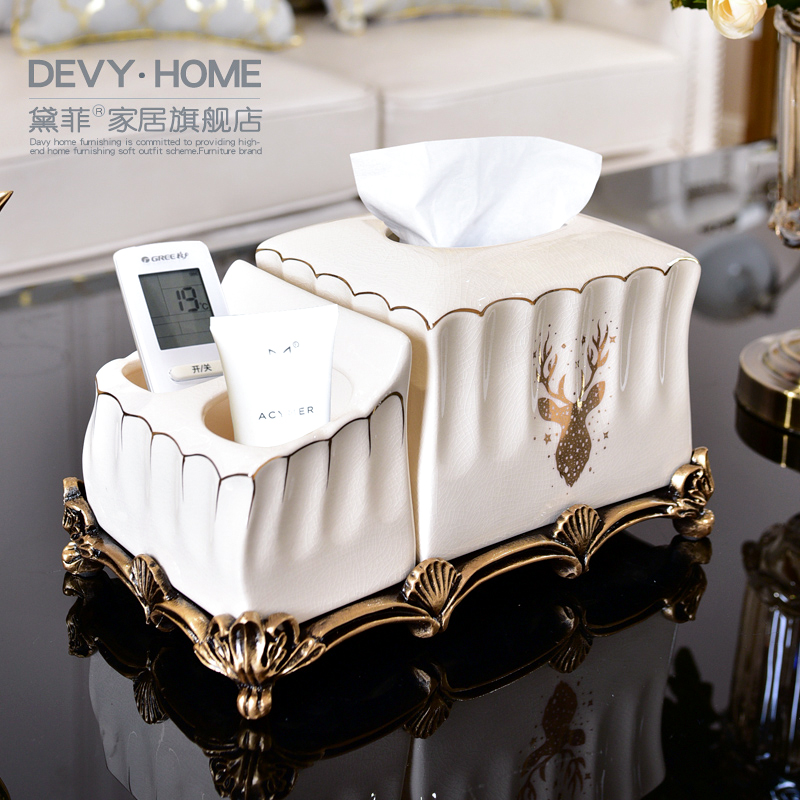 Ceramic multifunction paper towels box European style light lavish living room tea table swing piece remote control containing toilet paper box lavish American