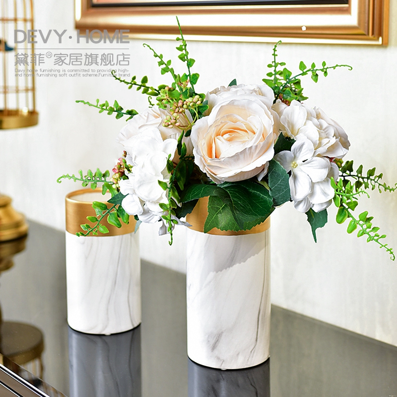 Vase Nordic creative simple ornaments living room flower arrangement modern light luxury marble ceramic dining table dry flower decoration