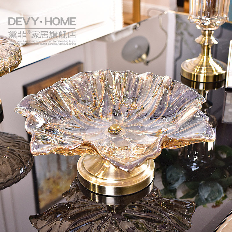 Light luxury wind fruit plate glass fruit plate coffee table ornament modern living room luxury high-end European home creative high-end
