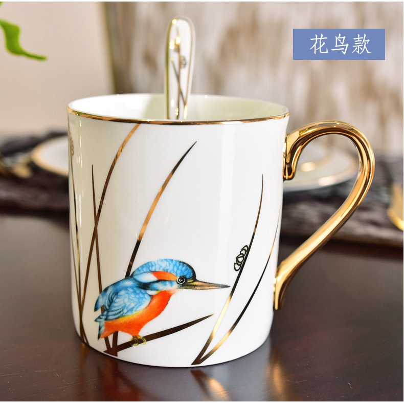 Light European - style key-2 luxury creative mark cup small coffee cup with a spoon, American office luxurious ceramic tea cup home