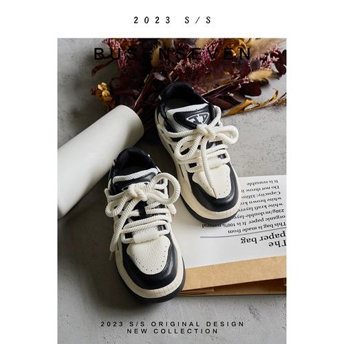 柒步森林 Белая обувь на платформе для отдыха, в американском стиле, из натуральной кожи