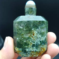 Natural aquatic plant agate snuff bottle large handmade polished matte old light