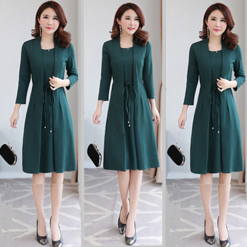 Đặc biệt hàng ngày mùa thu kích thước lớn của phụ nữ váy đáy váy trung niên mẹ mùa đông cộng với nhung dài phần giả váy hai mảnh quần jean nữ lưng cao