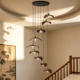 Japanese Zen-Style Leaf-Shaped Staircase Chandelier for Duplex Villa, Lofted Floor, Rotating Tea House, Homestay, Solid Wood Lamp