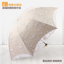 Sunscreen and anti-ultraviolet vinyl parasol lace embroidery sunshade goddess umbrella Princess umbrella folding umbrella