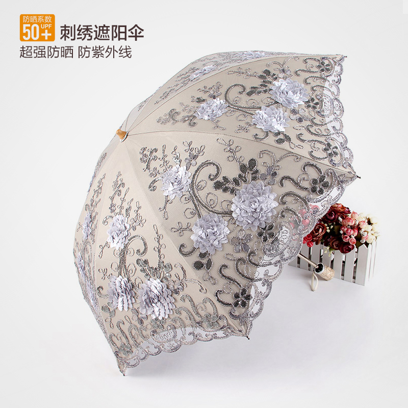 Goddess Sun Umbrella, Sun Protection, Uv Protection, Embroidered Lace, Vinyl Sunshade, Portable Folding Princess Umbrella, Sunny and Rainy Umbrella