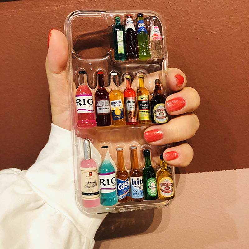 Original Three-Dimensional Wine Bottle Phone Case Suitable for iPhone 14 Pro Max, iPhone 16, Apple 13 Mini, 15, Oppo, Fashionable Vivo, Xiaomi, Huawei P70, 50 Pro, Mate 60