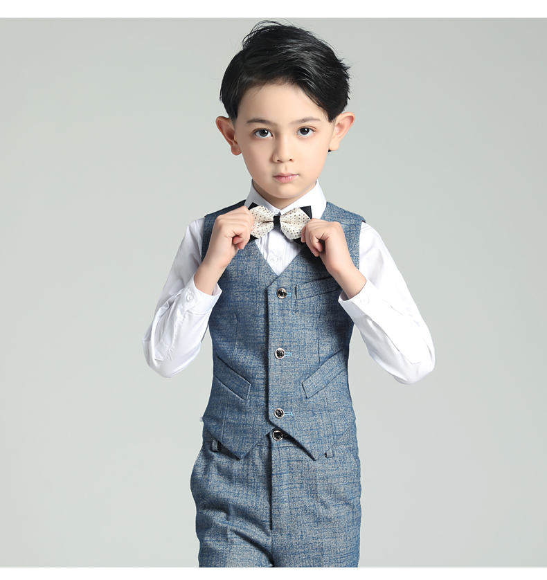 Hoa cô gái ăn mặc trẻ em phù hợp với cậu bé đàn piano trang phục trình diễn sàn catwalk đám cưới quần áo trẻ em cậu bé lớn Anh vest phù hợp với đồ vest bé trai