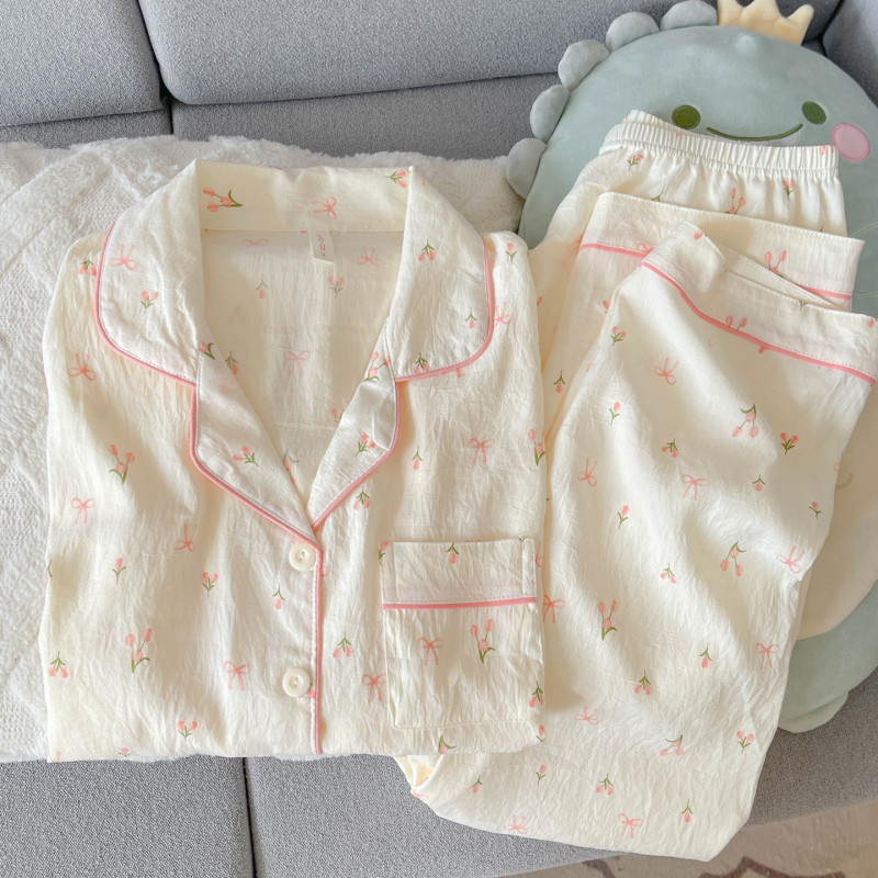 2026 New Victoria Spring and Autumn Pure Cotton Gauze Pajamas Women's Summer Set Sweet and High-End Home Wear 2026 New Victoria Spring and Autumn Pure Cotton Gauze Pajamas Women's Summer Set Sweet and High-End Home Wear