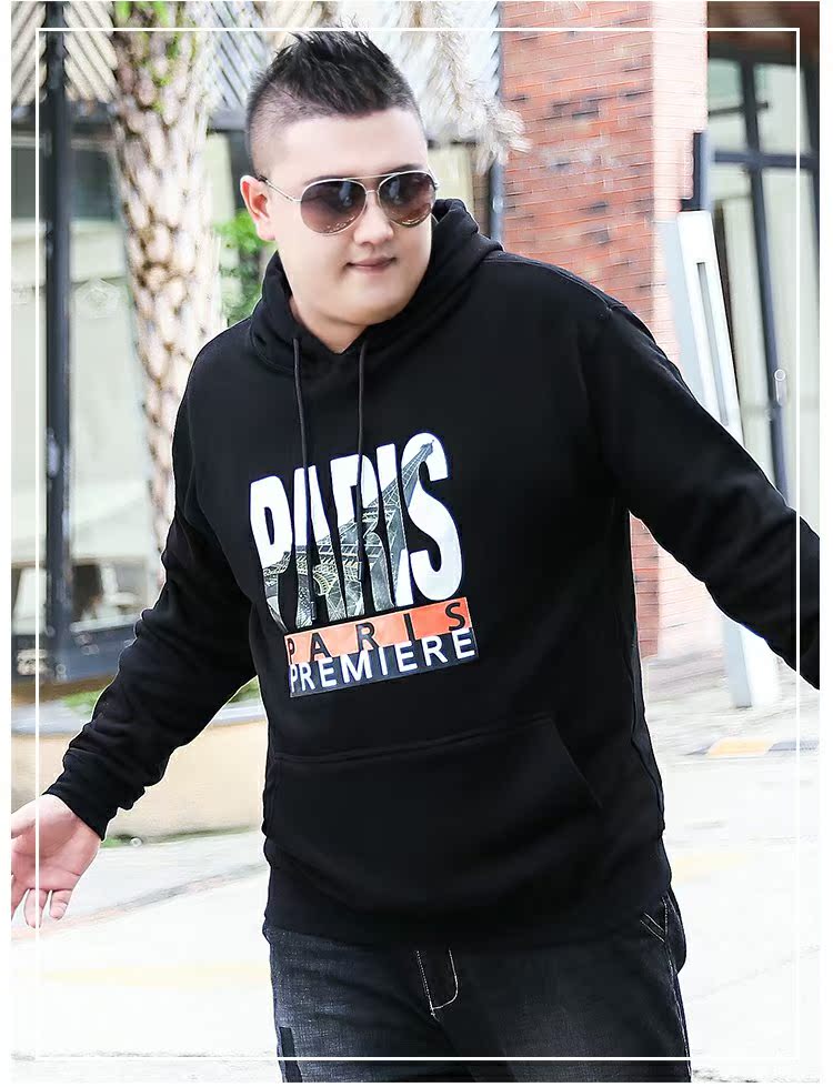 Mùa thu đông nam cộng với áo len nhung dày cỡ lớn áo len trùm đầu hoodie cộng với phân bón để tăng chất béo hoodie đôi