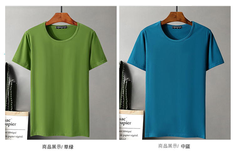 [Có thể được tùy chỉnh] nam ngắn tay T-Shirt cộng với phân bón XL cotton vòng cổ màu chất béo rắn phần mỏng nửa tay áo sơ mi