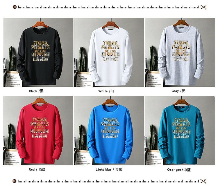 Áo thun nam tay dài cộng với phân bón XL cotton mỏng phần quần áo mùa thu cổ tròn thả lỏng mỡ thừa chất béo áo phông unisex