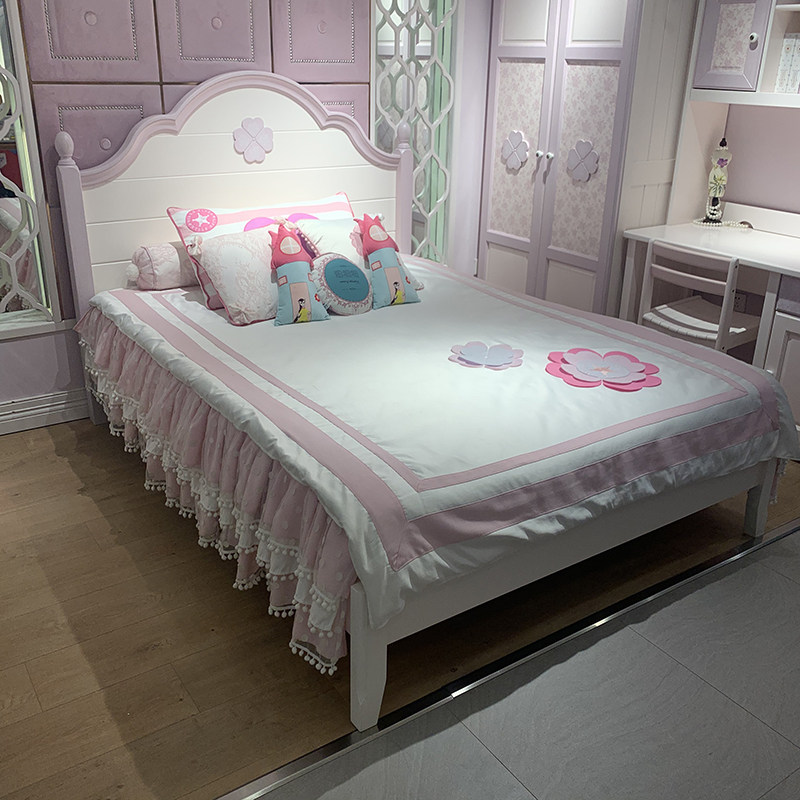 Stars Beauty Villa All Solid Wood Noble Princess-Pink Lucky Four Leafed Straw Styling Single Bed RAA008-13