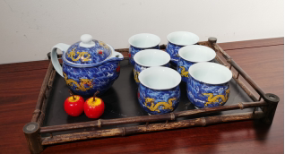3D printed blue wave golden dragon tea set Seven sets are limited to storefronts self-mention-Taobao
