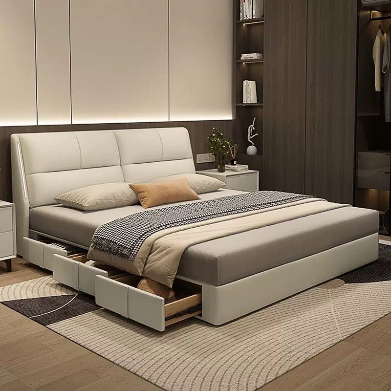 Роскошная спальня Bamboo Dai Nordic light с мягкой сумкой, минималистская кровать, современная минималистичная главная спальня, свадебная кровать, высококачественная двуспальная кожаная кровать для хранения вещей