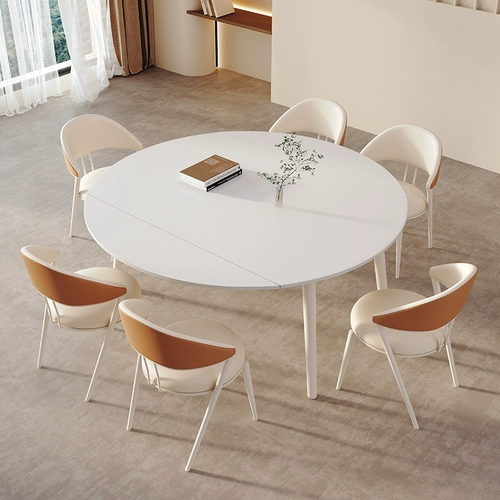 Luo Xuan Pure White Dining Table Board Домохозяйство Маленькая квартира вращающаяся и убирающаяся кремово -ветроэнергетическая вариабельная раунд 8 -Pperson Matt