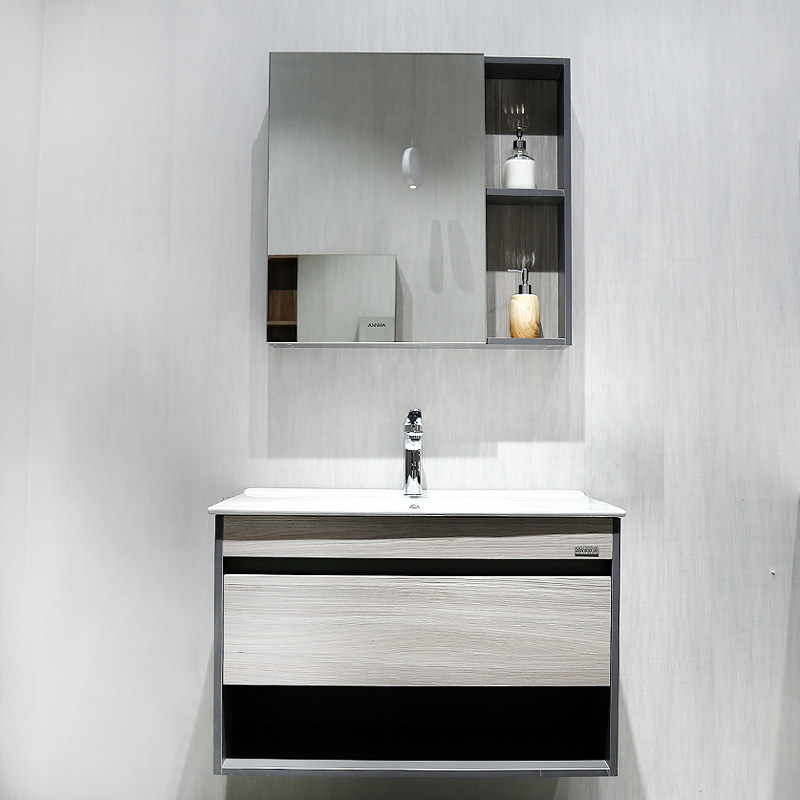 Anhua bathroom slate bathroom cabinet ceramic integrated basin solid wood small apartment powder room washbasin combination modern simplicity