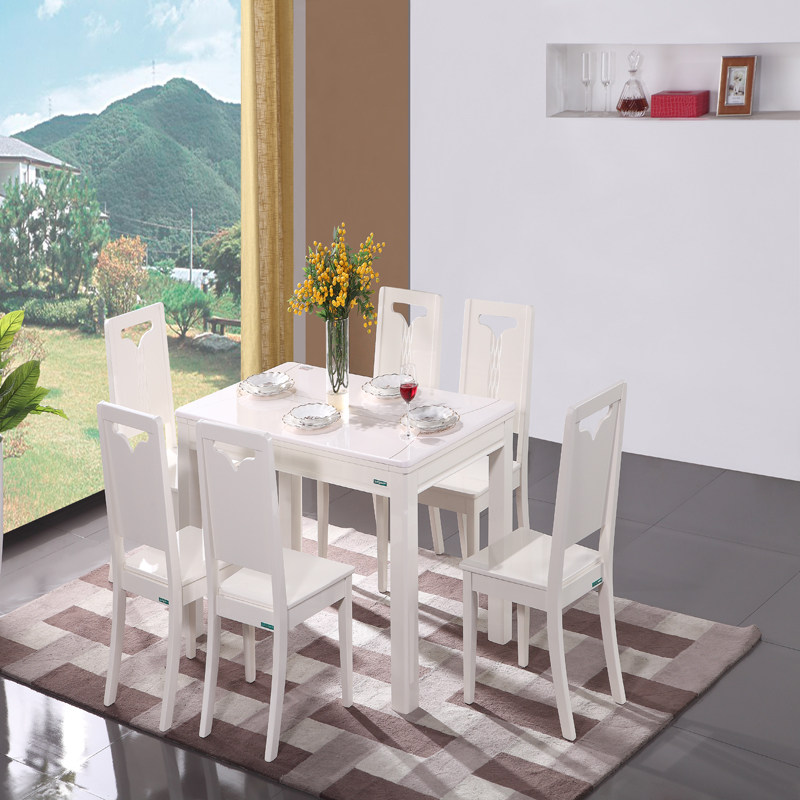 (Golden Triangle Shop) All friendly board wood combined with rice white dining table and chairs 70552