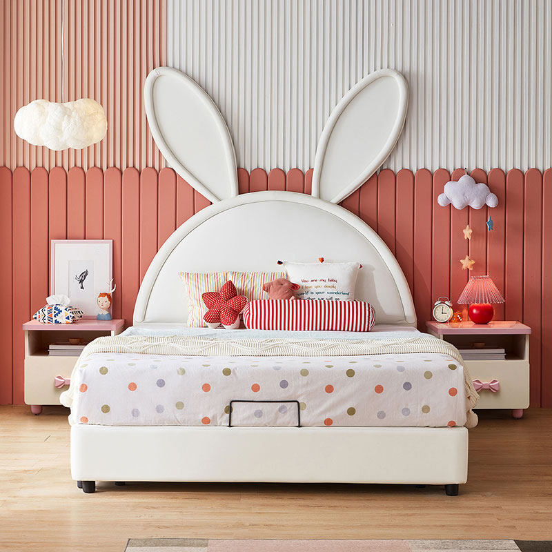 Lin's Wood Industry Children's Bed Girl Princess Bed Young Girl Room Solid Wood Frame Single Net Red Rabbit Bed Furniture LS225