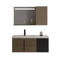 Langjing Bathroom Geometric Time-Pin Brick Series 80 100cm long multi-layer solid wood bathroom cabinet with LED light