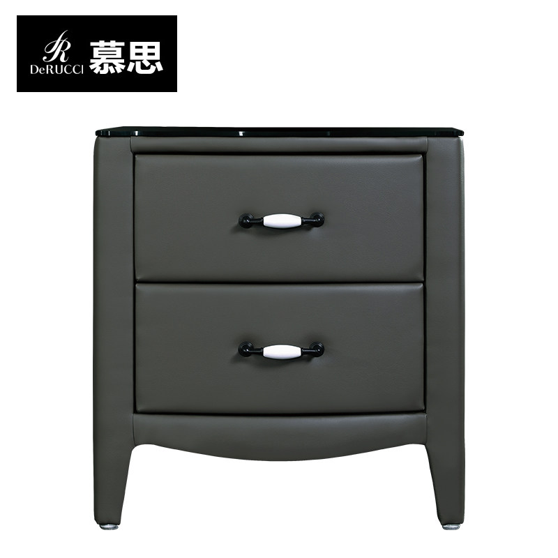 Mousse Nightstand _ Simple Modern Leather Bedside Table Two Drawers _ Glass Storage Locker Bedside Tables