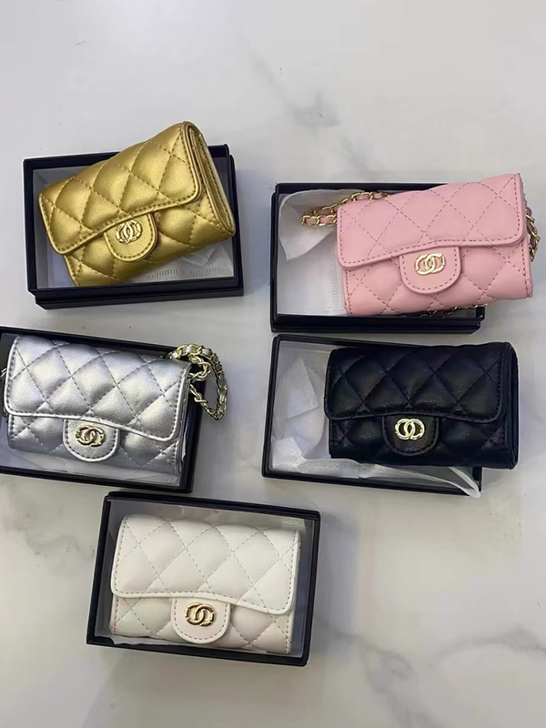 Chanel-Style Gold and Silver Mini Leather Handbag for Women, Small Crossbody Chain Bag, Waist Bag, Coin Purse