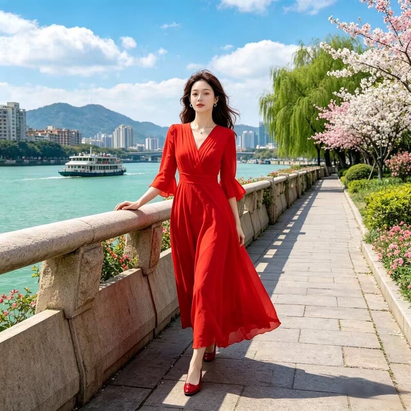 2026 New High-End Chiffon Dress with a Large Hem, Elegant and Perfect for Beach Vacations, Stunning Fairy-Like Photo Shoot Dress 2026 New High-End Chiffon Dress with a Large Hem, Elegant and Perfect for Beach Vacations, Stunning Fairy-Like Photo Shoot Dress