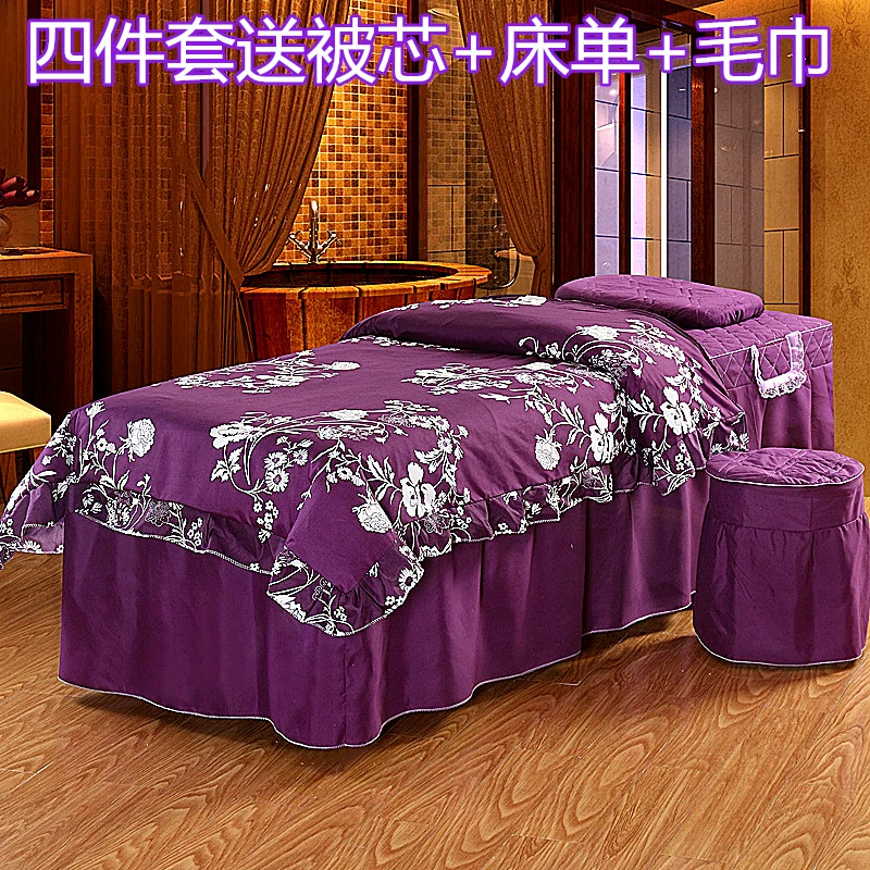 Rắn màu sắc đẹp giường bìa bốn bộ của beauty salon cotton massage trải giường quilt đặc biệt cung cấp vẻ đẹp khăn trải giường