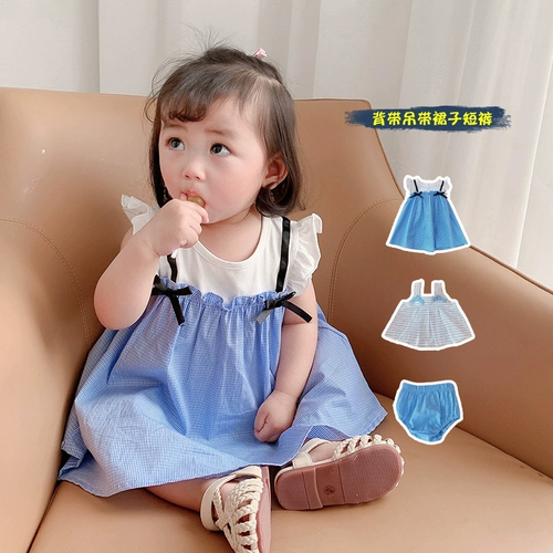 Летний комплект для девочек без рукавов, мини-юбка, шорты, 0-3 лет, сезон 2021, в западном стиле