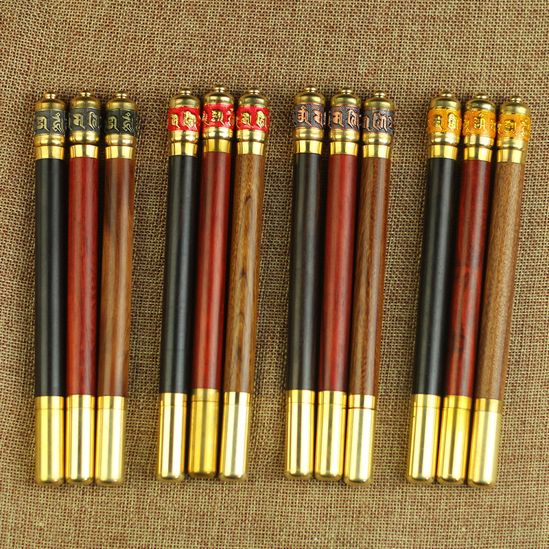 Metal six-character mantra turning round pen men's and women's business high-end peach wood pen neutral signature pen gift signature pen