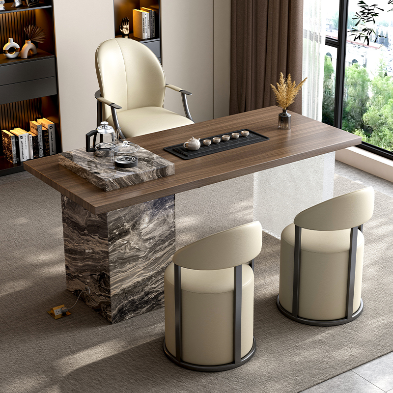 Italian-Style Slate Living Room Home Tea Table, Modern Simple Light Luxury Office Tea Brewing Integrated Acrylic Foot Tea Table