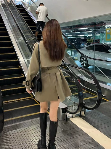 Плащ, весенняя осенняя куртка, пальто, высокая талия, в британском стиле, изысканный стиль, подходит для подростков