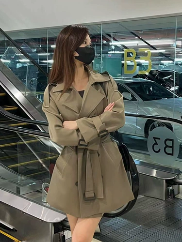 Плащ, весенняя осенняя куртка, пальто, высокая талия, в британском стиле, изысканный стиль, подходит для подростков