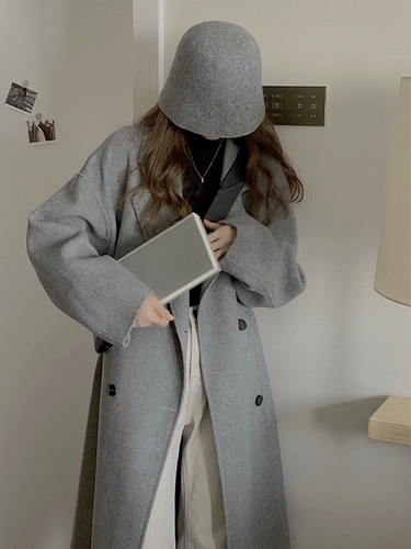 Двусторонное кашемировое длинное зимнее шерстяное пальто, длина макси, изысканный стиль, яркий броский стиль