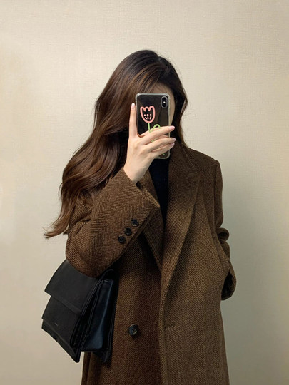 Außerhalb der Saison Maillard-Wollmantel für Damen 2024 neuer Herbst- und Winter-High-End-Wollmantel, super gut aussehend für kleine Leute