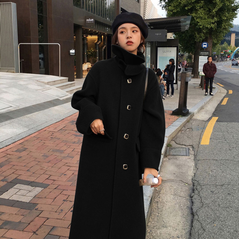 Woolen coat women's 2021 new autumn and winter casual loose Hepburn style mid-length straight woolen coat trendy