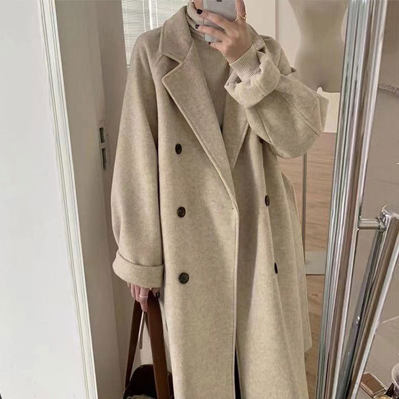 Gross coat woman 2021 autumn Winter new Japanese tie in small sub medium long version with double row button Son Coat Hebenwind