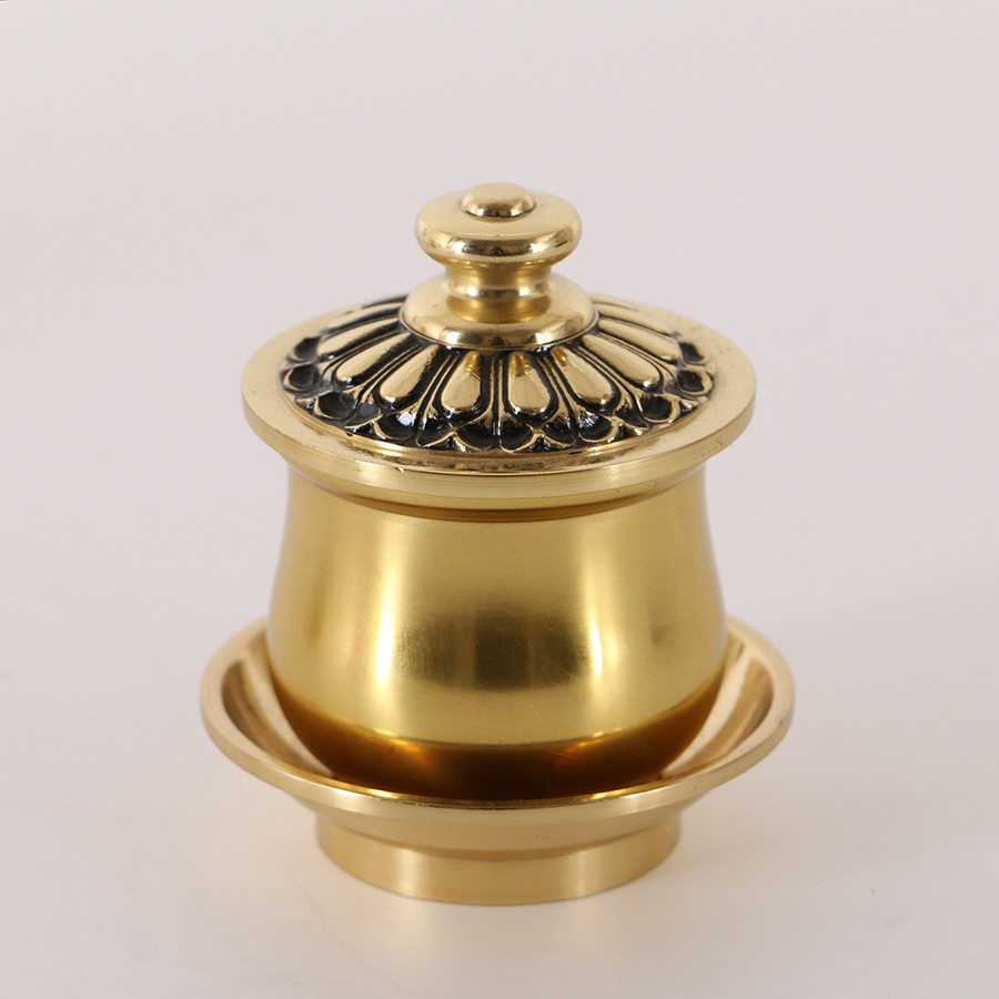 Pure copper strip cover lotus water supply cup brass fo front gondoCup buddha supplies Guanyin Bodhisattva water purification cup full copper wine glass